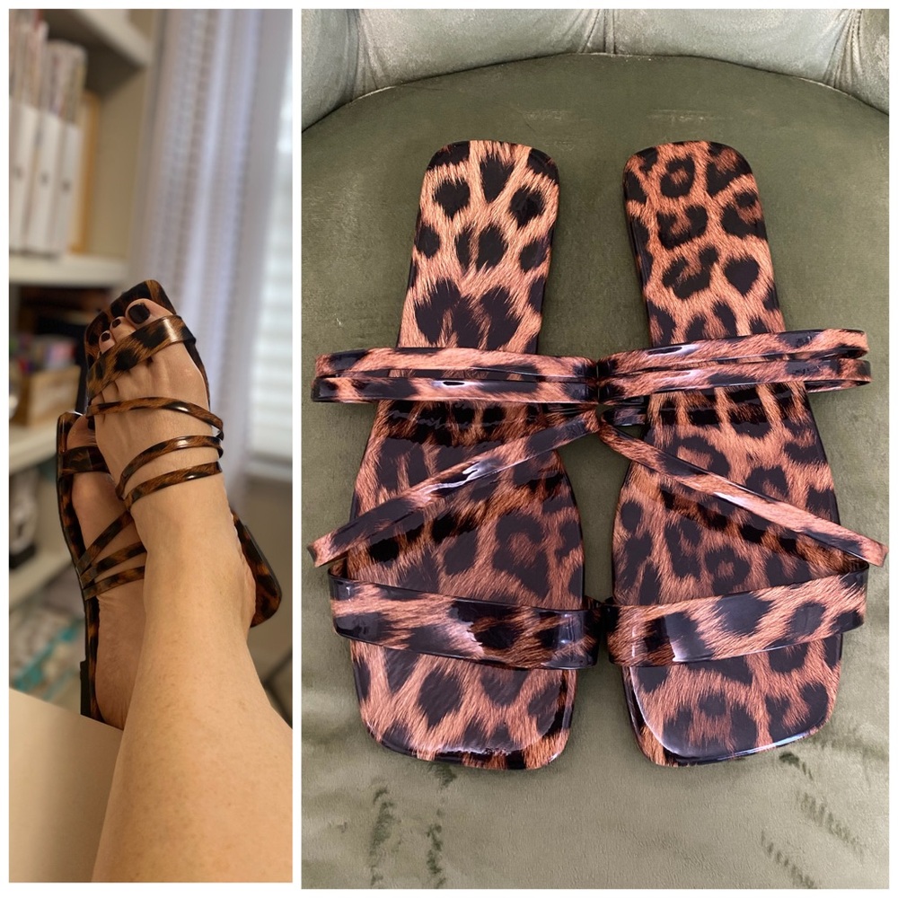 NEW Leopard Print Strappy Flat Sandals Tortoiseshell Look SIZE 8